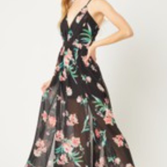 Black Floral Light Airy Maxi Dress - Picture 3 of 4